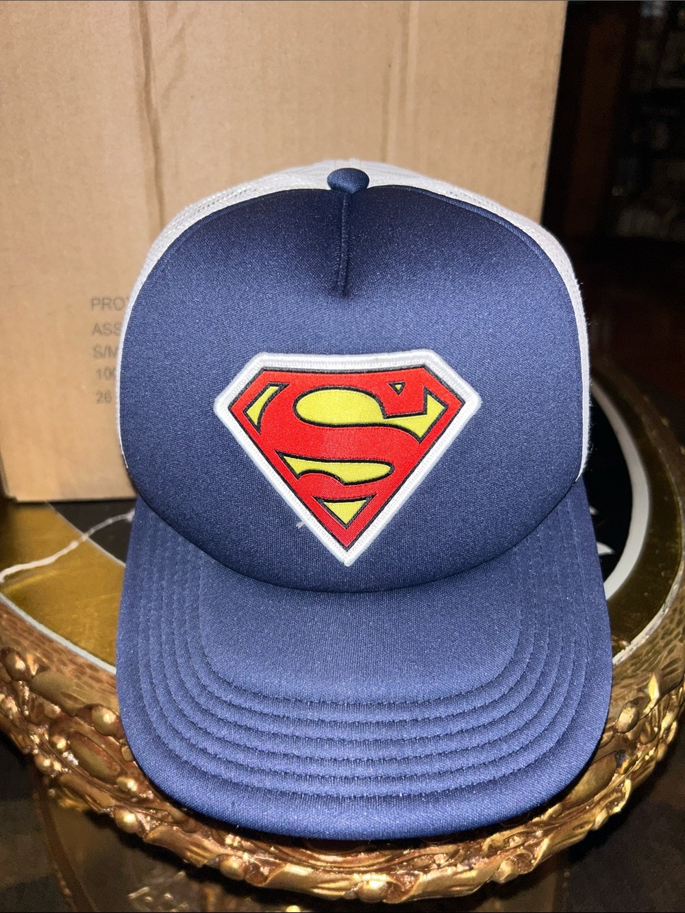 DC Comics Navy Blue Trucker Hat with Red & Yellow Superman Shield